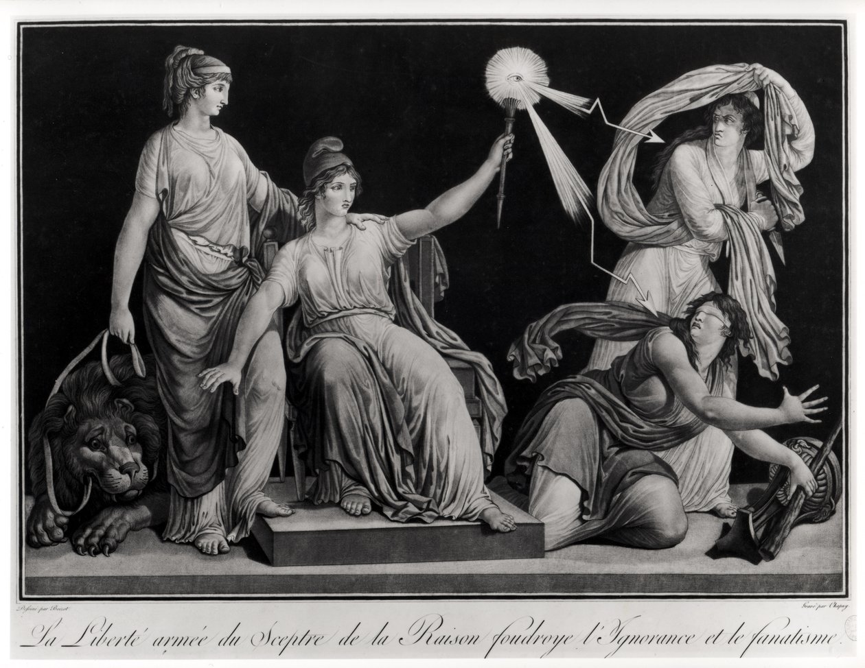 Liberté armée du sceptre de la raison frappant l