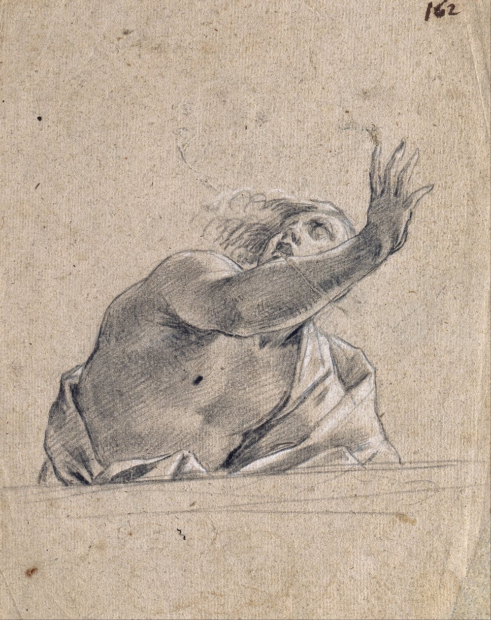 Homme avec bras levé derrière un parapet - Simon Vouet