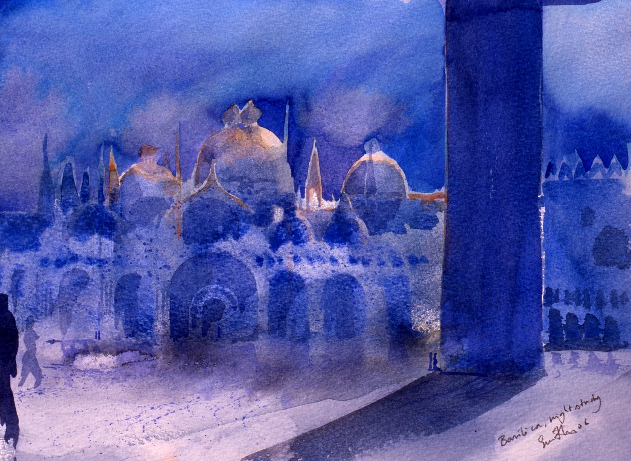 Basilique, étude de nuit, 2006 (aquarelle sur papier) - Simon Fletcher