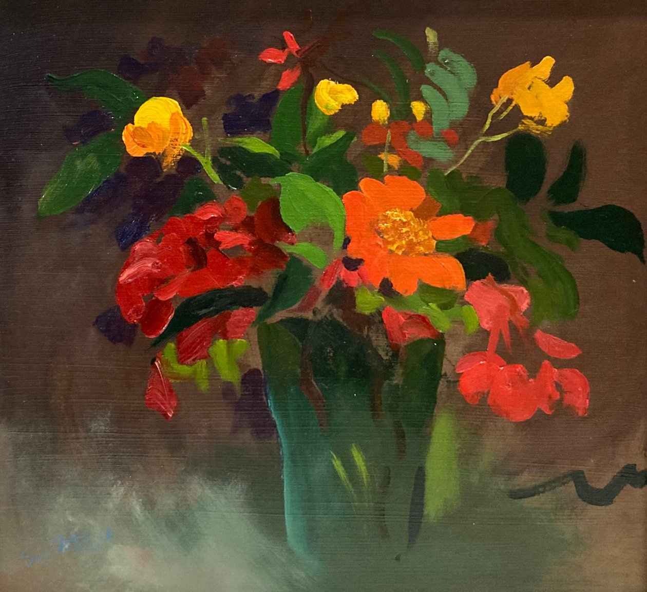 Cassia  Tithonia (huile sur carton) - Simon Fletcher