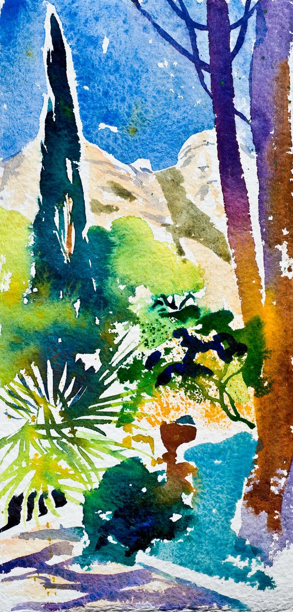 Jardin dans le sud (aquarelle sur papier) - Simon Fletcher