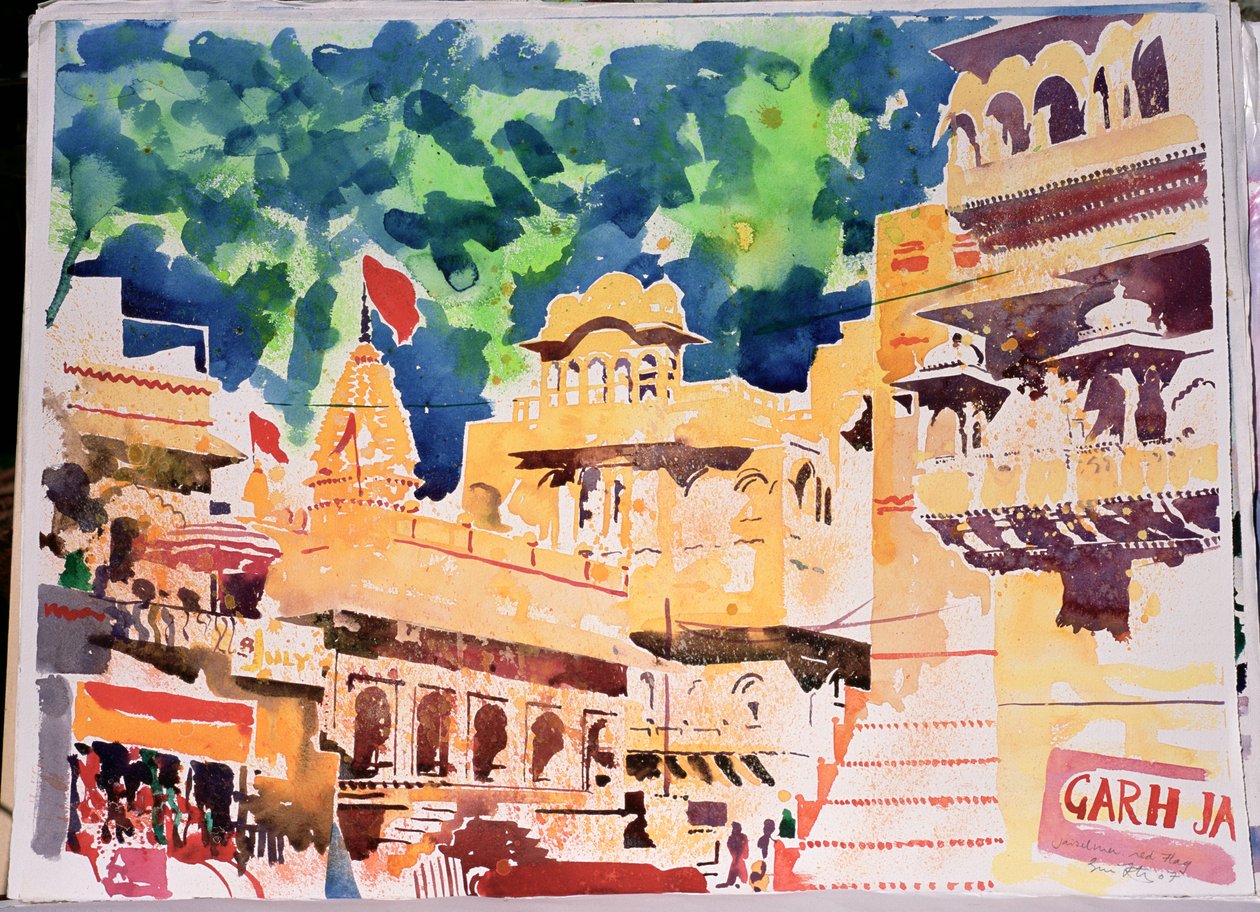 Drapeau rouge de Jaiselmer, 2007 (aquarelle sur papier) - Simon Fletcher