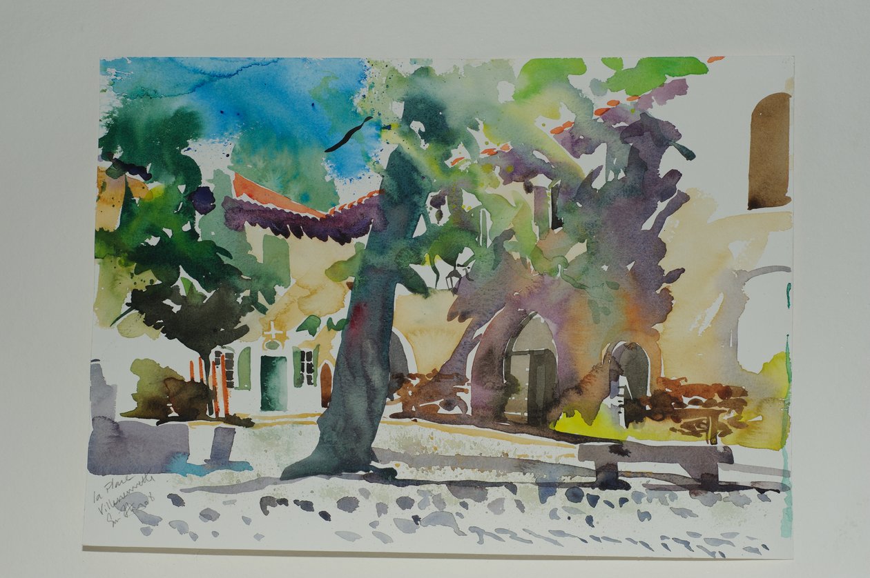 La Place, Villeneuvette, 2009 (aquarelle sur papier) - Simon Fletcher