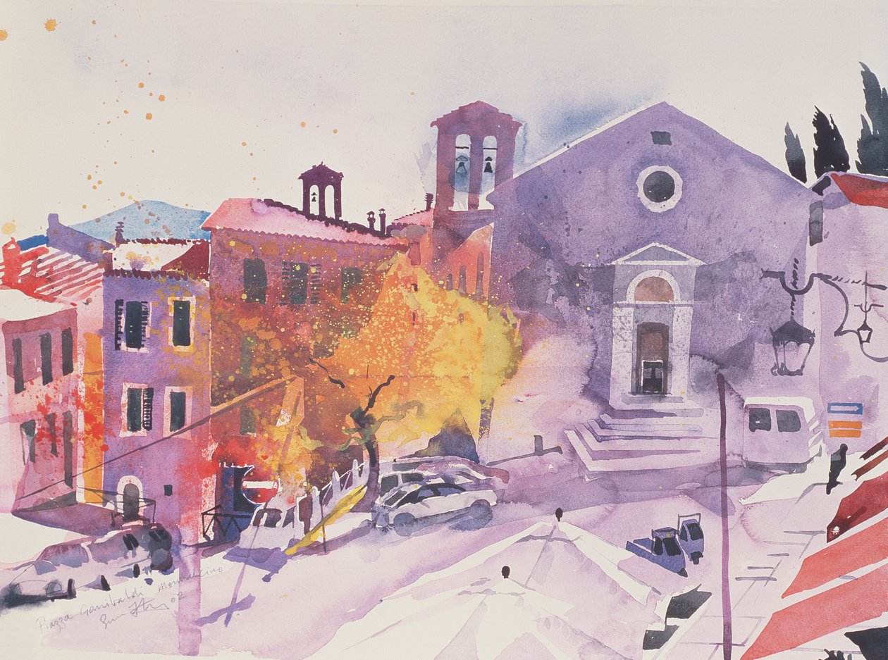 Piazza Garibaldi, Montalcino, 2002 (aquarelle sur papier) - Simon Fletcher