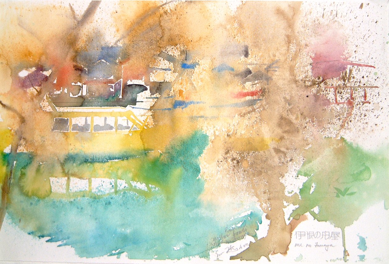 Pluie et bateaux jaunes, 2000 (aquarelle) - Simon Fletcher