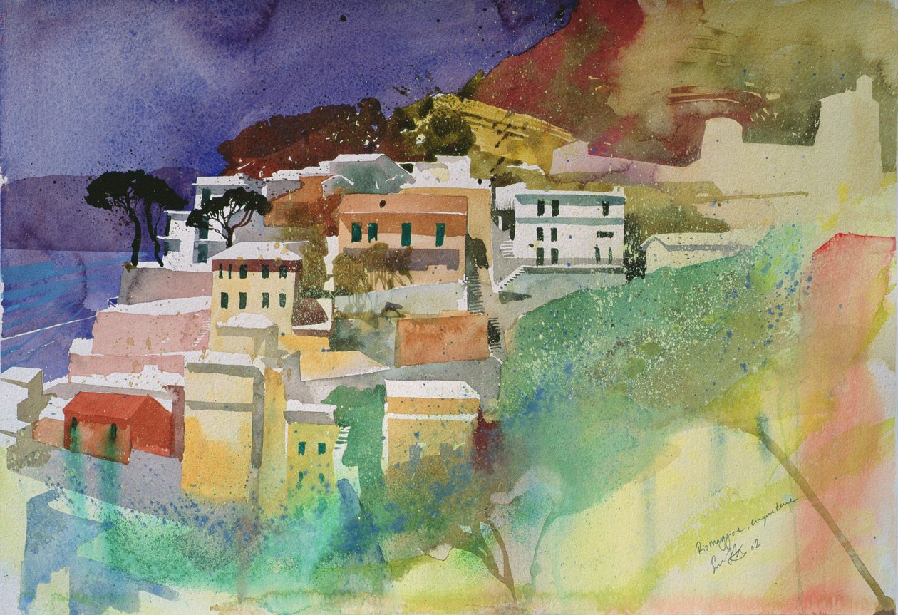 Cinqueterre de Riomaggiore, Italie, 2002 (aquarelle) - Simon Fletcher