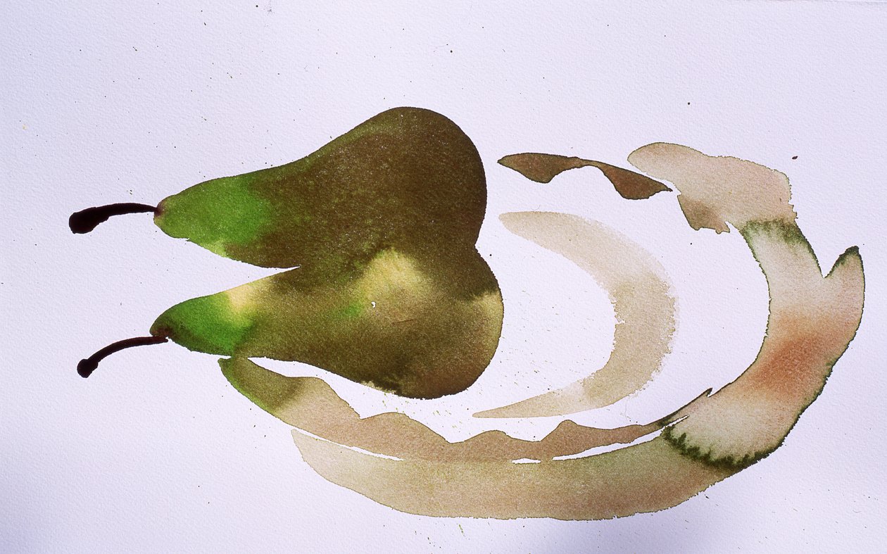 Deux poires sur une assiette, 2010 (aquarelle) - Simon Fletcher