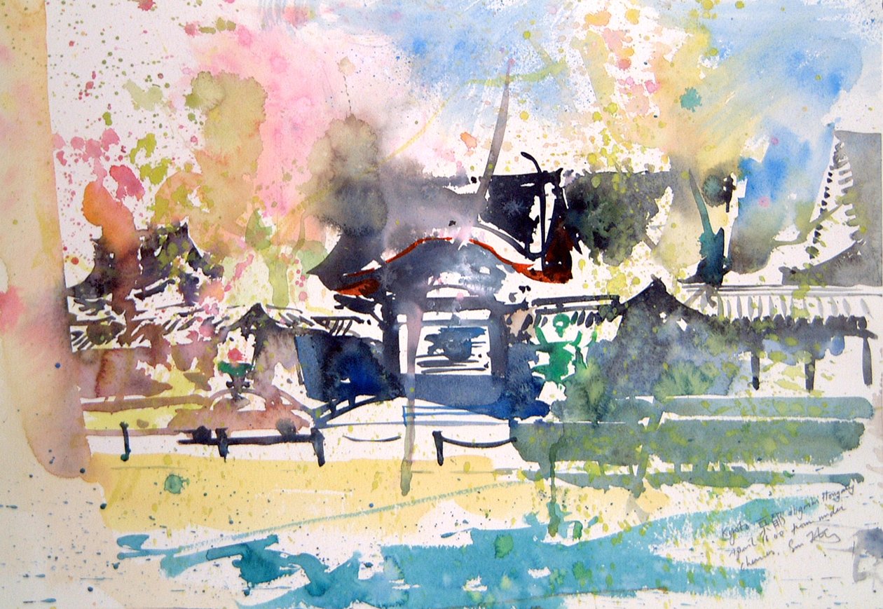 Sous les cerises Kyoto, 2000 (aquarelle) - Simon Fletcher