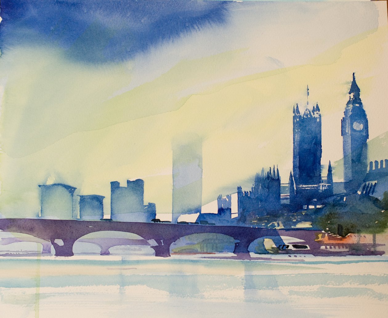 Westminster depuis la passerelle, 2016 (aquarelle) - Simon Fletcher