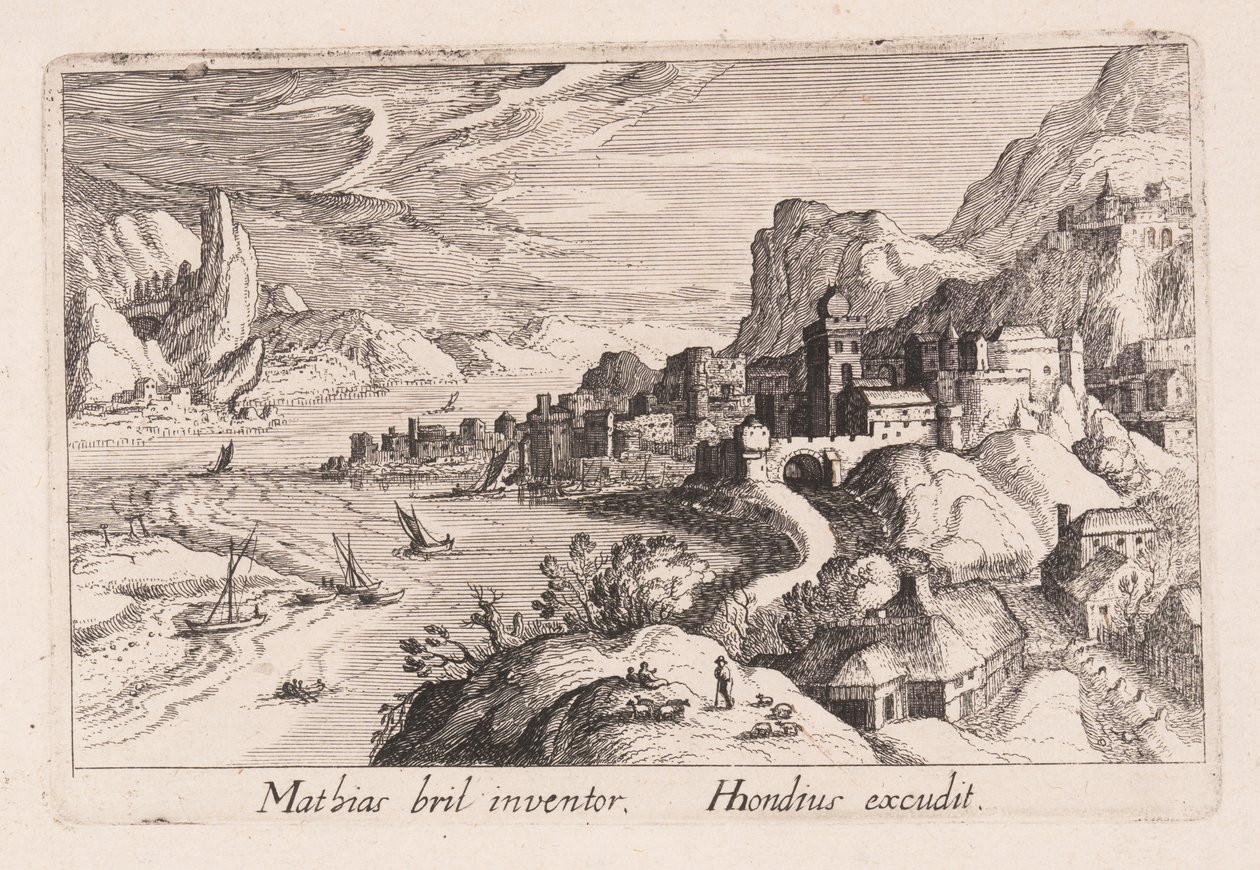 Vallée fluviale alpine, tirée de Topographia Variarum Regionum - Simon Frisius