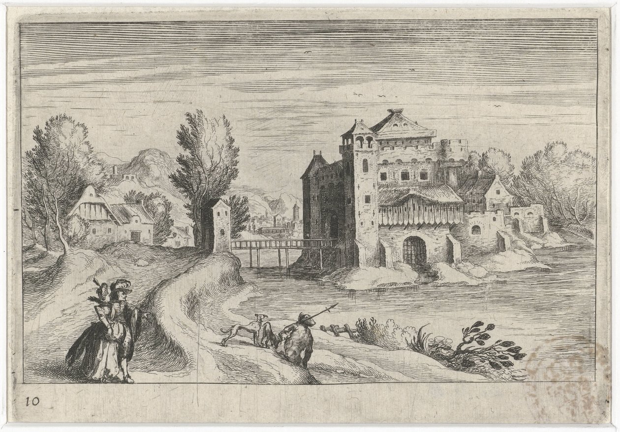 Paysage fluvial avec un château (Zuid-Europese landschappen) - Simon Frisius