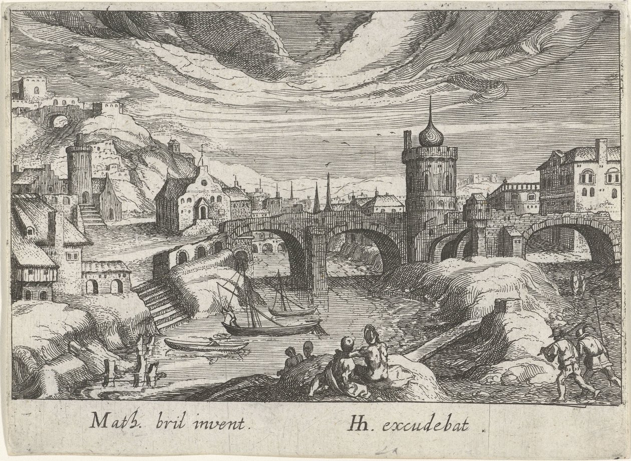Vue de ville avec une rivière (série) - Simon Frisius