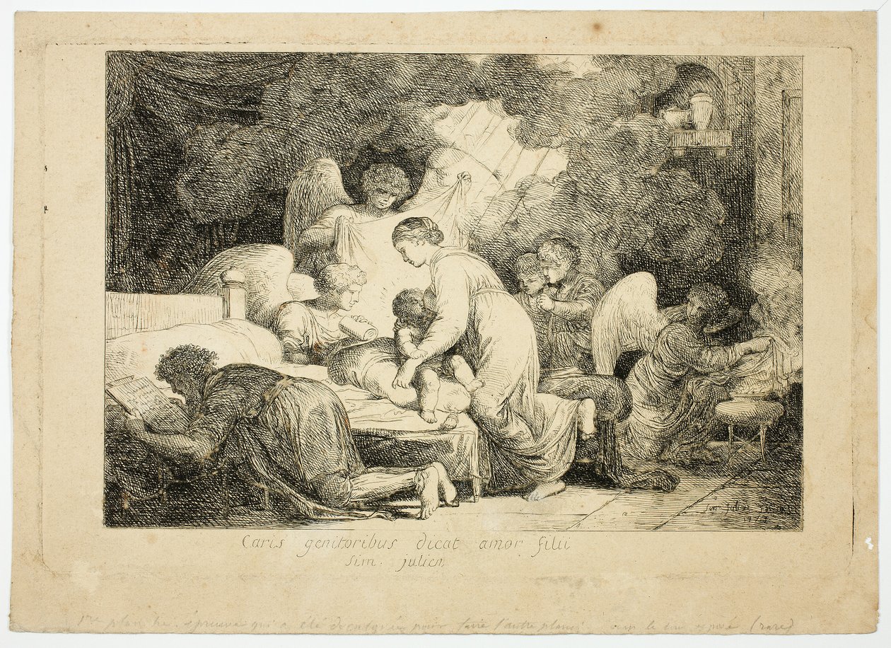 La Sainte Famille servie par des anges - Simon Julien