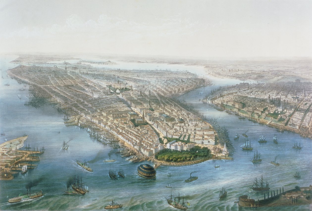 Vue aérienne de New York et Brooklyn, gravée par T.H Muller, pub. par L. Turgis, Paris, 1855 - Simpson