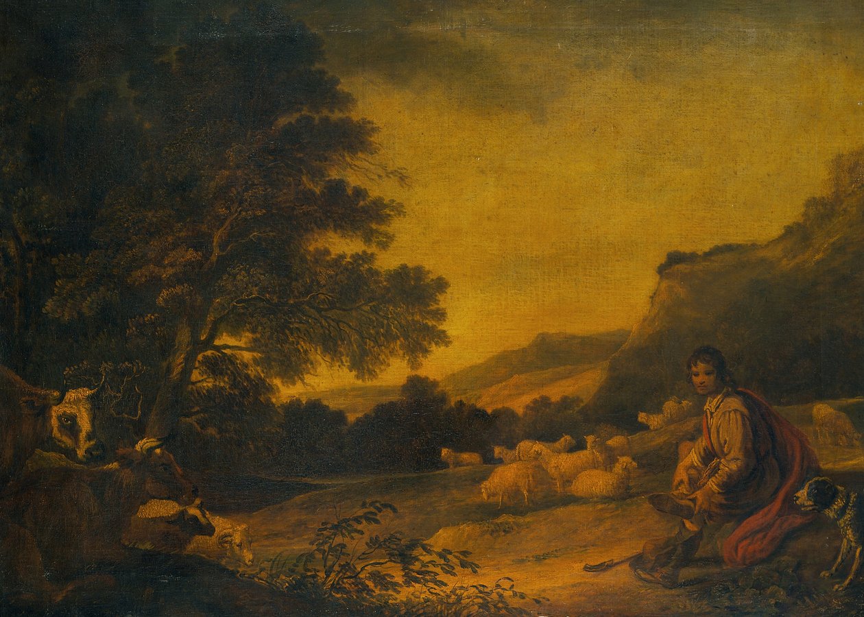 Paysage avec du bétail (Un jeune berger avec son troupeau) - Sir Peter Francis Bourgeois