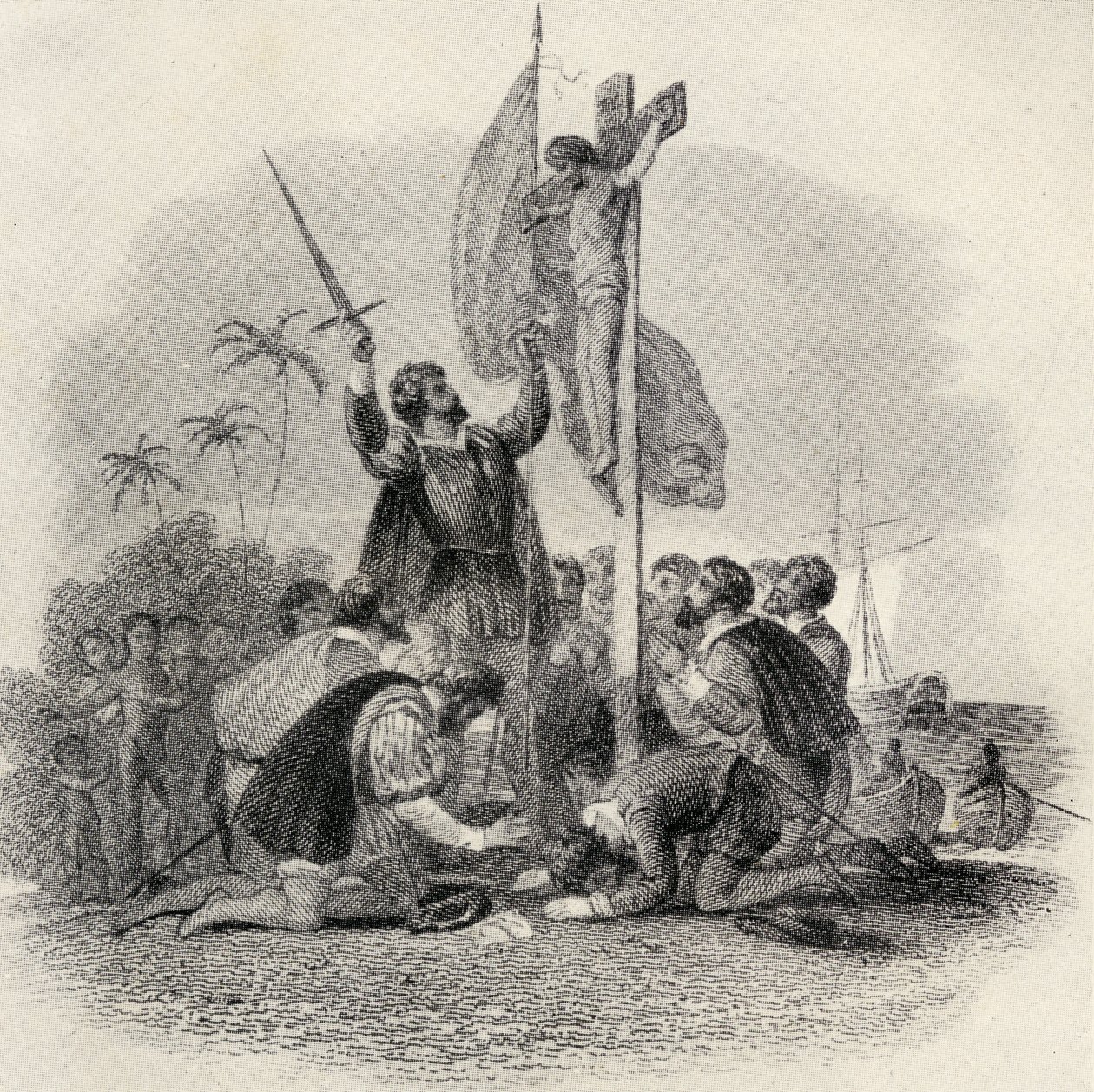 Christophe Colomb (1451-1506) débarquant dans le Nouveau Monde, illustration dans 
