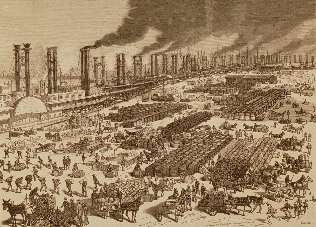 Activité Commerciale et Vue du Quai à La Nouvelle-Orléans en 1880 - Spanish School
