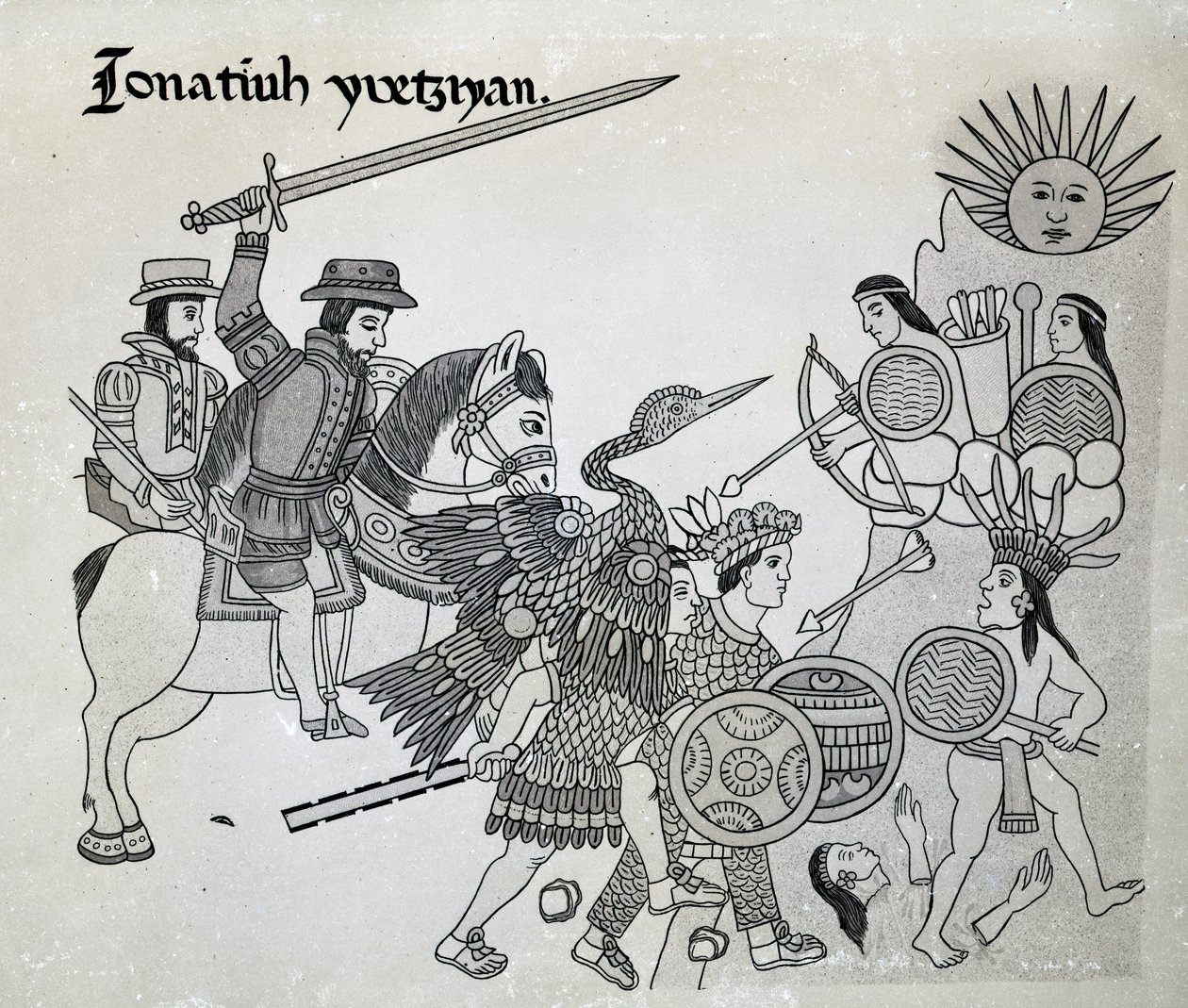 Combat entre les Espagnols et les Aztèques, planche de 