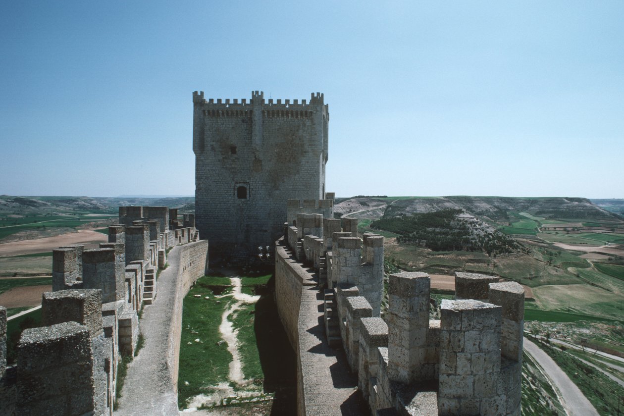 Vue des murs du château et du donjon - Spanish School