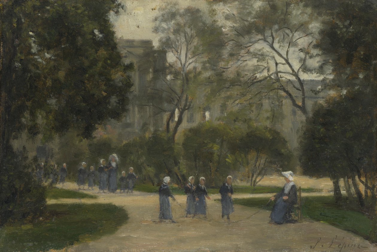 Nonnes et écolières dans les jardins des Tuileries, Paris - Stanislas Victor Edouard Lepine