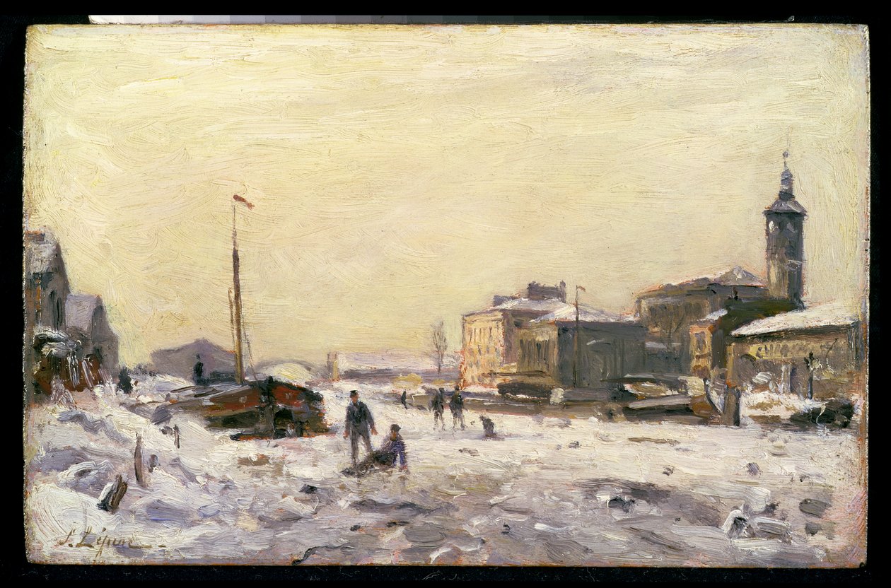 Canal gelé à La Villette - Stanislas Victor Edouard Lepine