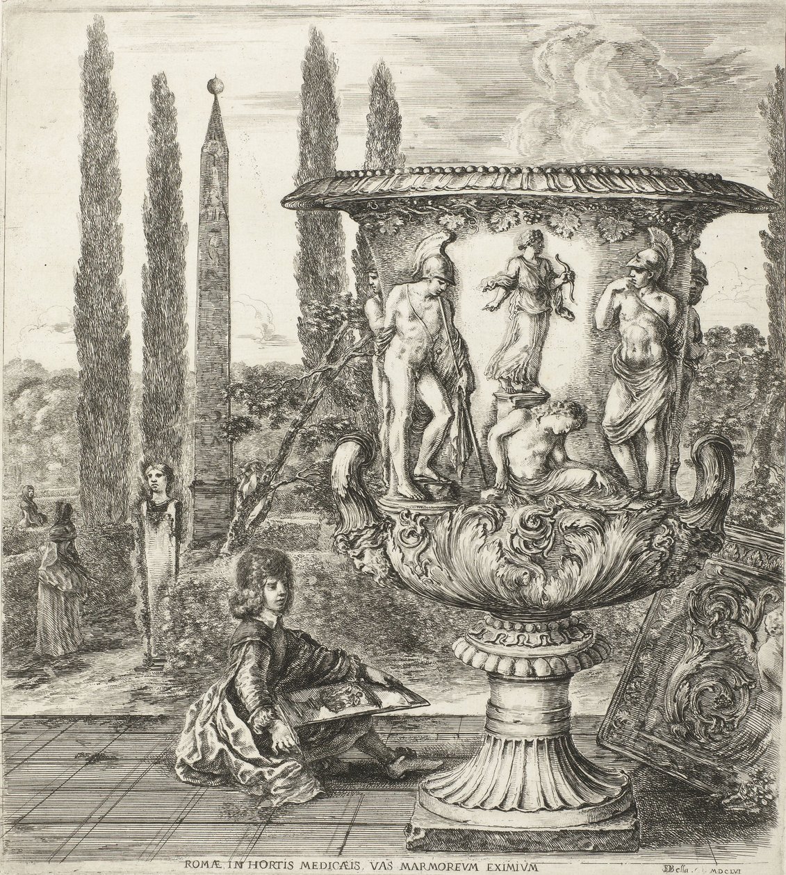 Le jeune Cosimo III de Médicis dessinant le vase Médicis, 1656 - Stefano della Bella