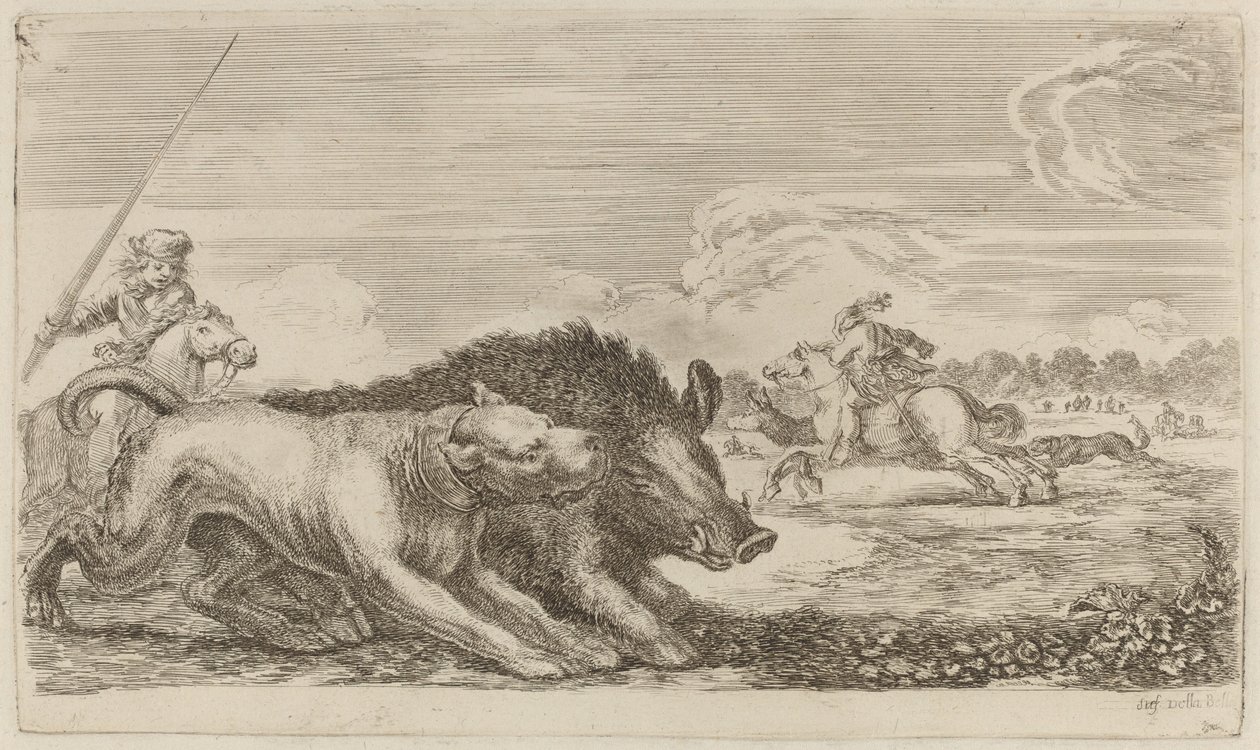 Sanglier chassé par un chien - Stefano della Bella
