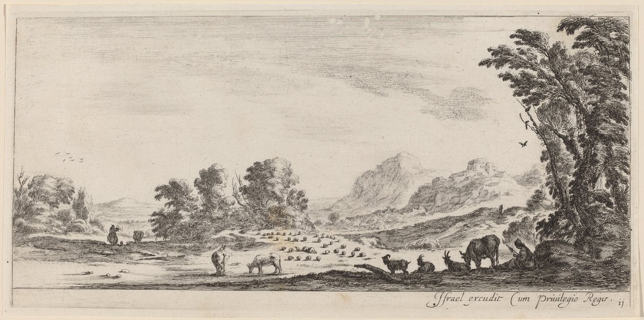 Paysage avec berger gardant son troupeau - Stefano della Bella
