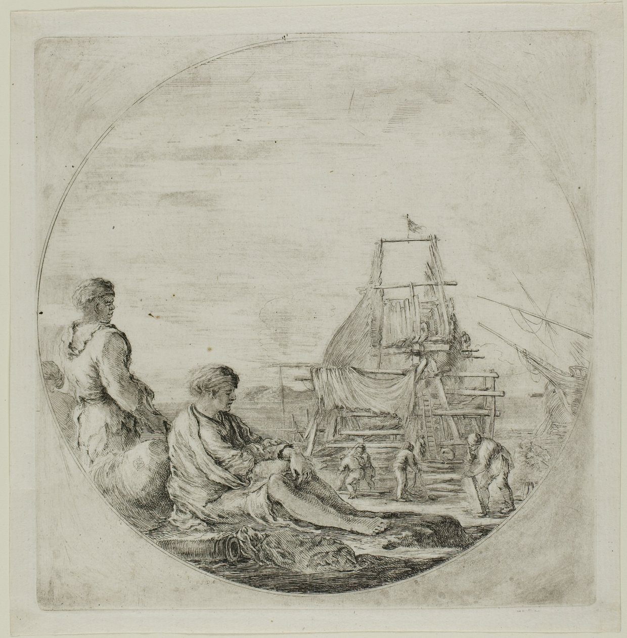 Chantier naval avec deux marins - Stefano della Bella