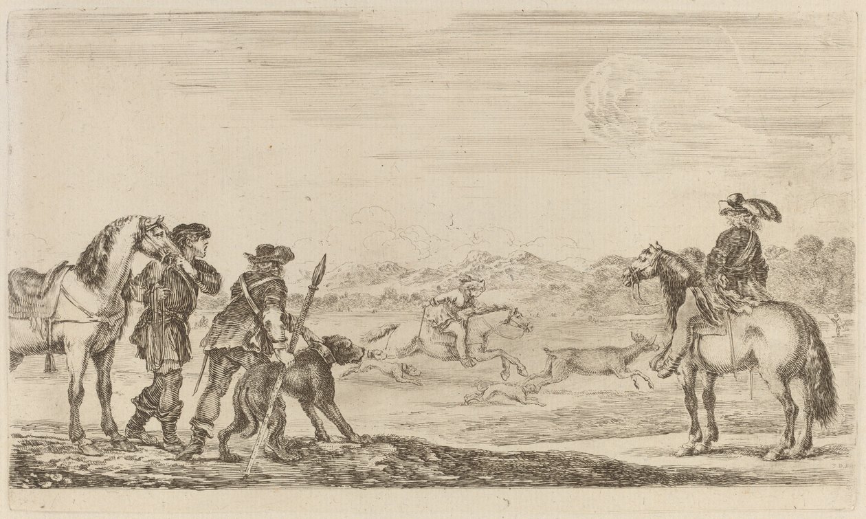 Petit cerf chassé par un cavalier - Stefano della Bella