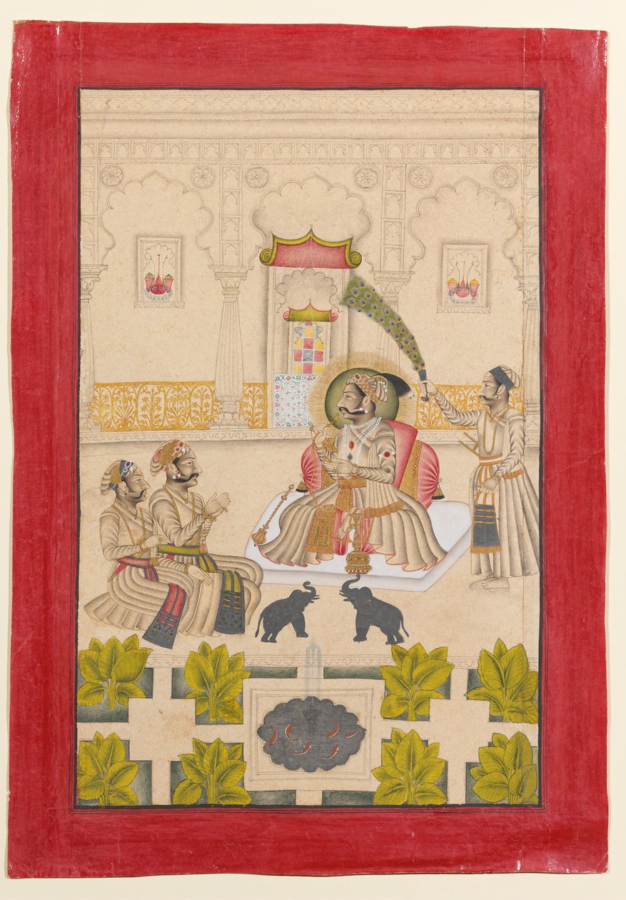 Maharana Amar Singh II se voit montrer deux éléphants en argent - Stipple Master
