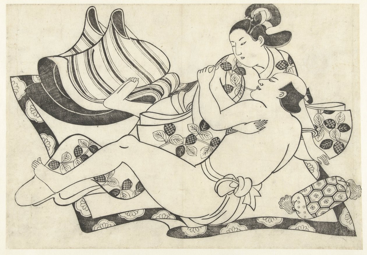 Couple amoureux sur un tapis - Sugimura Jihei