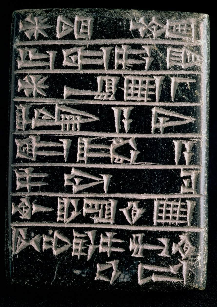 Tablette de fondation commémorant la restauration du temple de Ningirsu construit par Gudea, prince de Lagash, Mésopotamie, c.2150 av. J.-C. (stéatite) - Sumerian