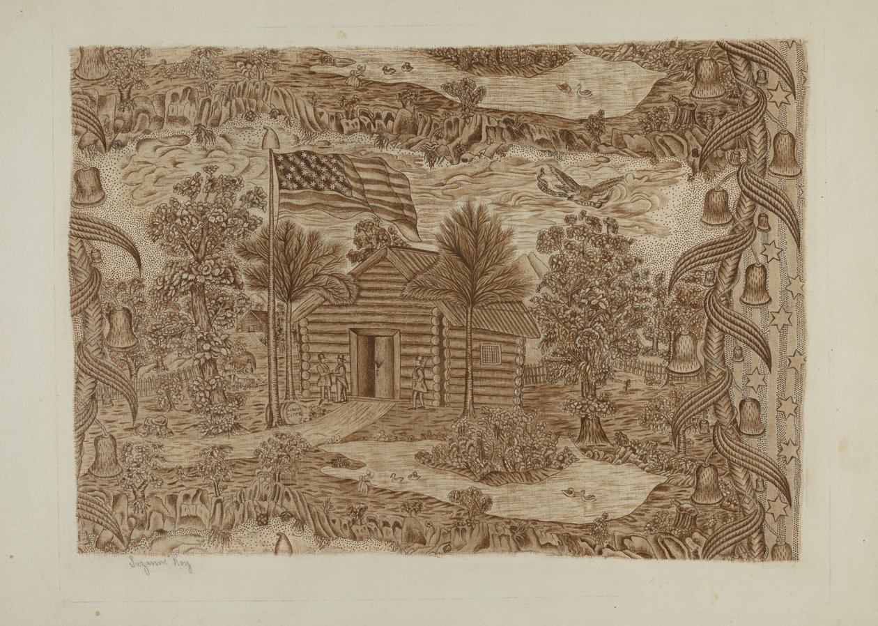 Textile imprimé historique, vers 1940 - Suzanne Roy