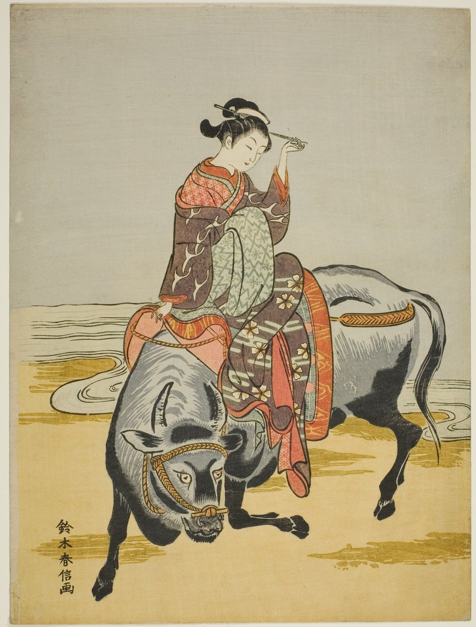 Courtisane chevauchant un bœuf - Suzuki Harunobu
