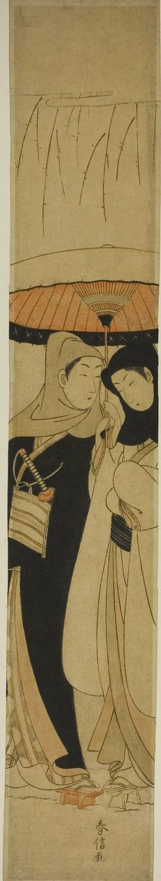 Amoureux sous un parapluie dans la neige - Suzuki Harunobu