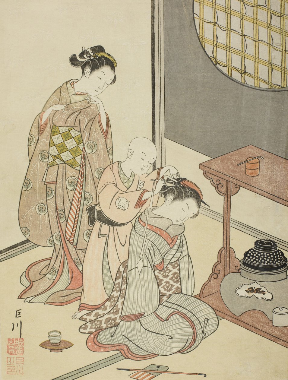 Pluie nocturne sur le stand de thé - Suzuki Harunobu