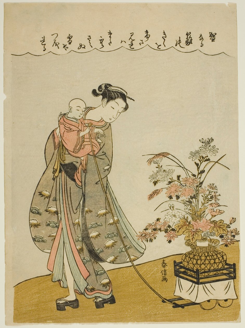 Tirant un chariot de fleurs - Suzuki Harunobu