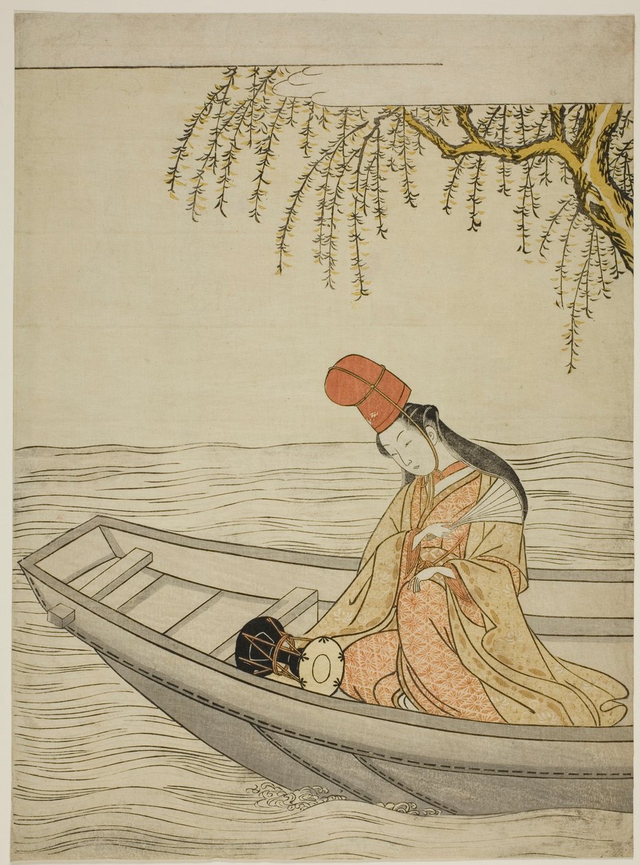 Danseuse Shirabyoshi dans le bateau Asazuma - Suzuki Harunobu