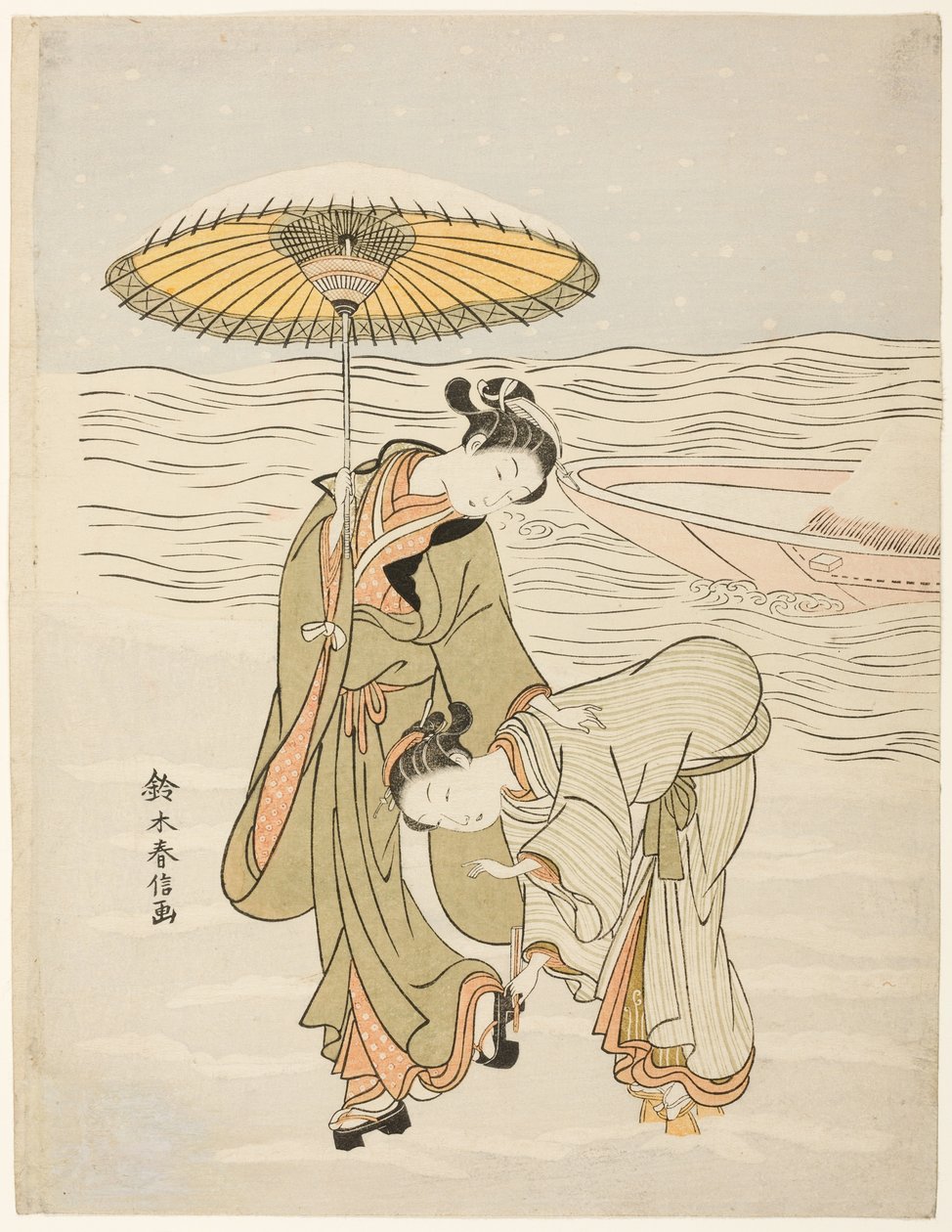 Le Geta encombré de neige - Suzuki Harunobu