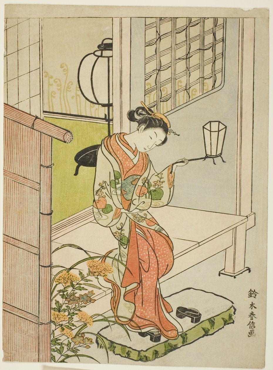 Femme sortant avec une lanterne - Suzuki Harunobu