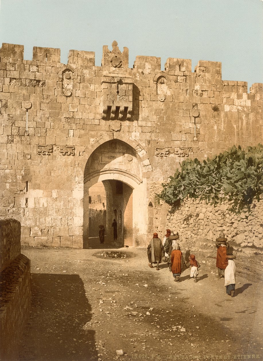 Porte de Saint-Étienne, aussi appelée Porte des Lions, Jérusalem, c.1880-1900 (photochromie) - Swiss Photographer