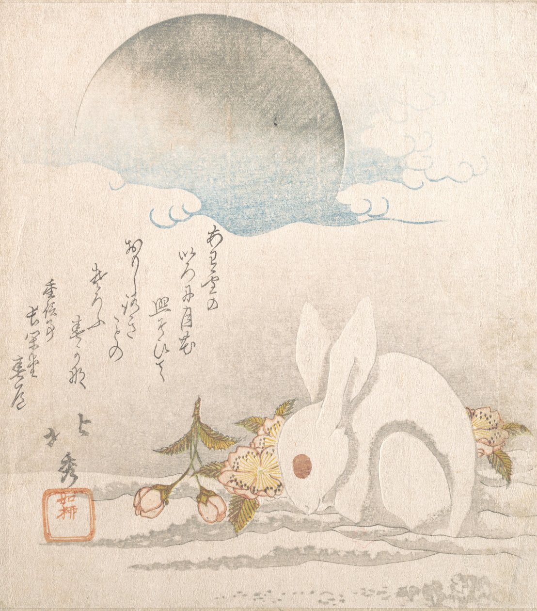 Lune, lièvre blanc dans la neige - Taisosai Hokushu