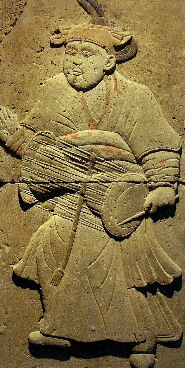 Stèle représentant un musicien (terre cuite) - Tang Dynasty Chinese School