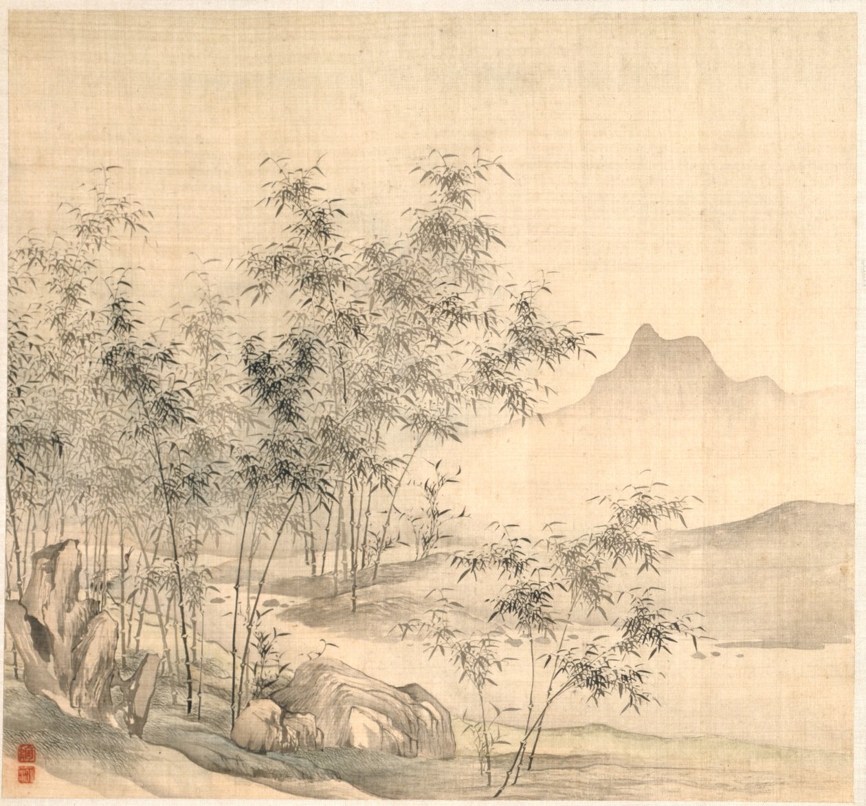 Une grue solitaire dans le bosquet de bambous - Tao Hong