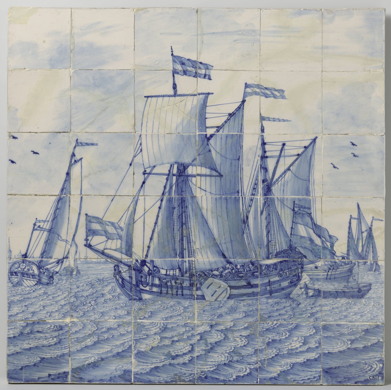 Tableau de carreaux avec une vue de la mer - Tegelbakkerij aan de Delftschevaart