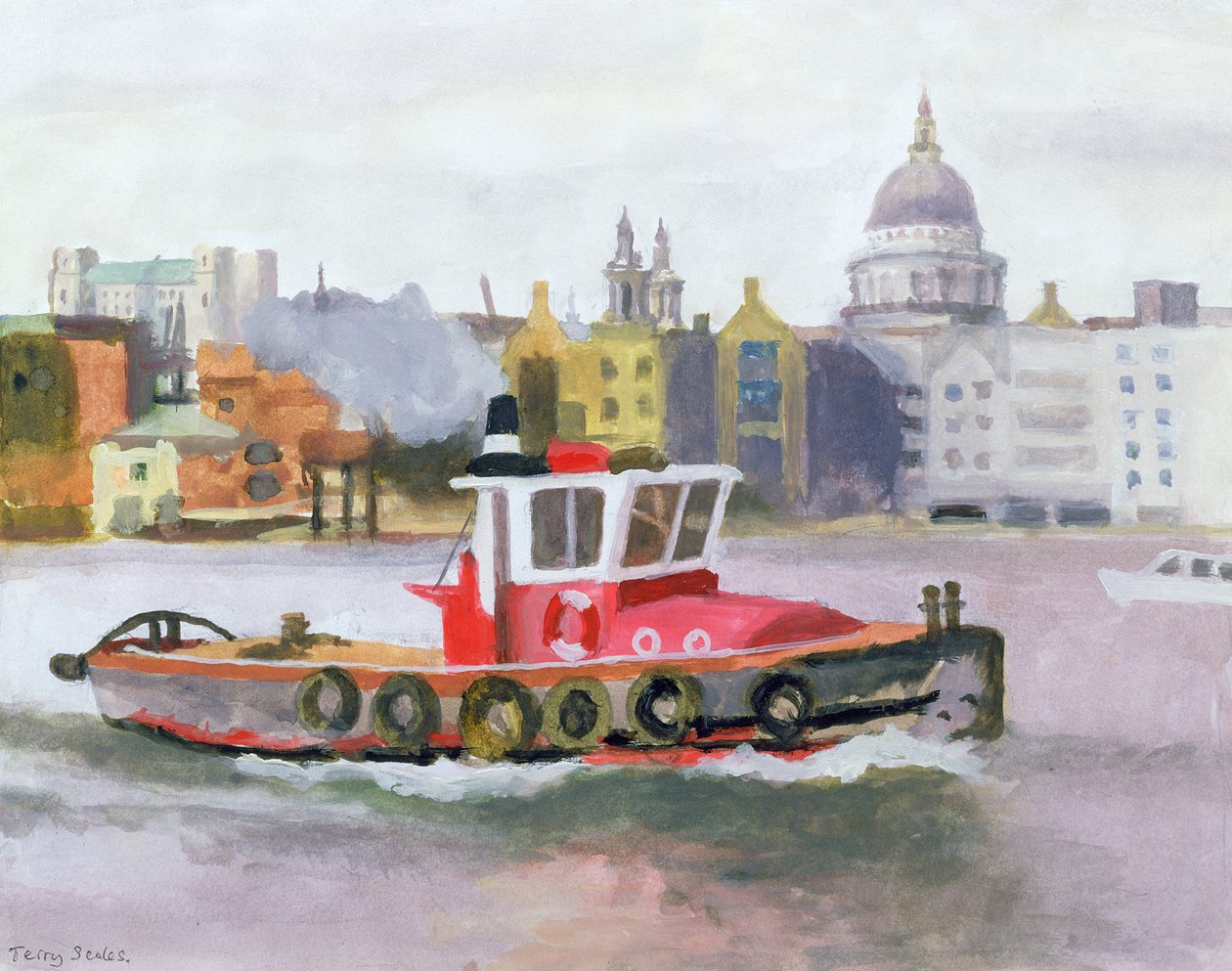 Remorqueur rouge passant devant St. Pauls, 1996 - Terry Scales