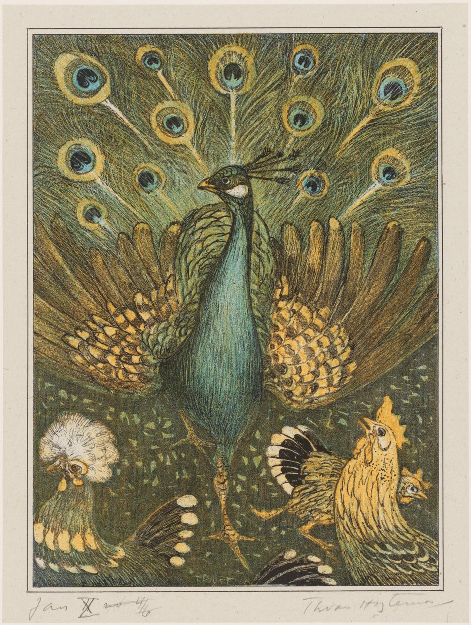Paon avec des poules - Theo van Hoytema (signed by artist)