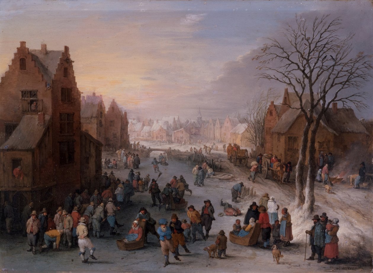 Paysage hivernal avec de nombreuses figures - Theobald Michau