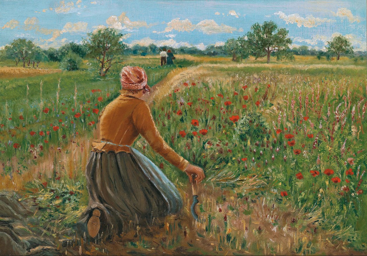 Paysanne agenouillée avec faucille - Theodor von Hormann